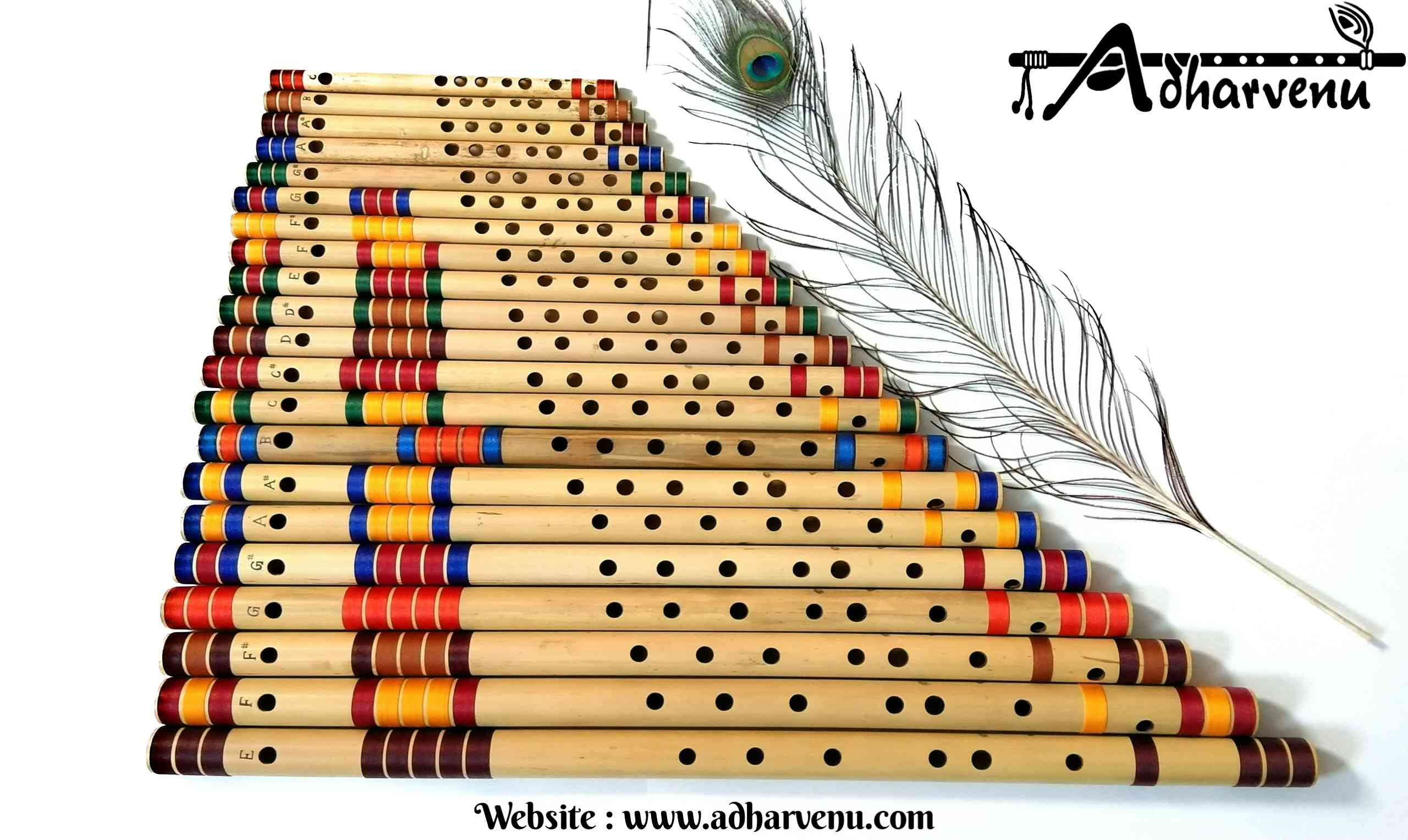 21 Indian Bamboo Flutes Set (E Natural Base to C Natural Small)