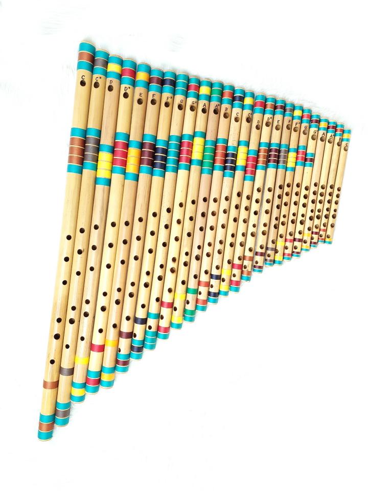 Full Set of 25 Indian Bamboo Flutes (C Natural Base to C Natural Small)
