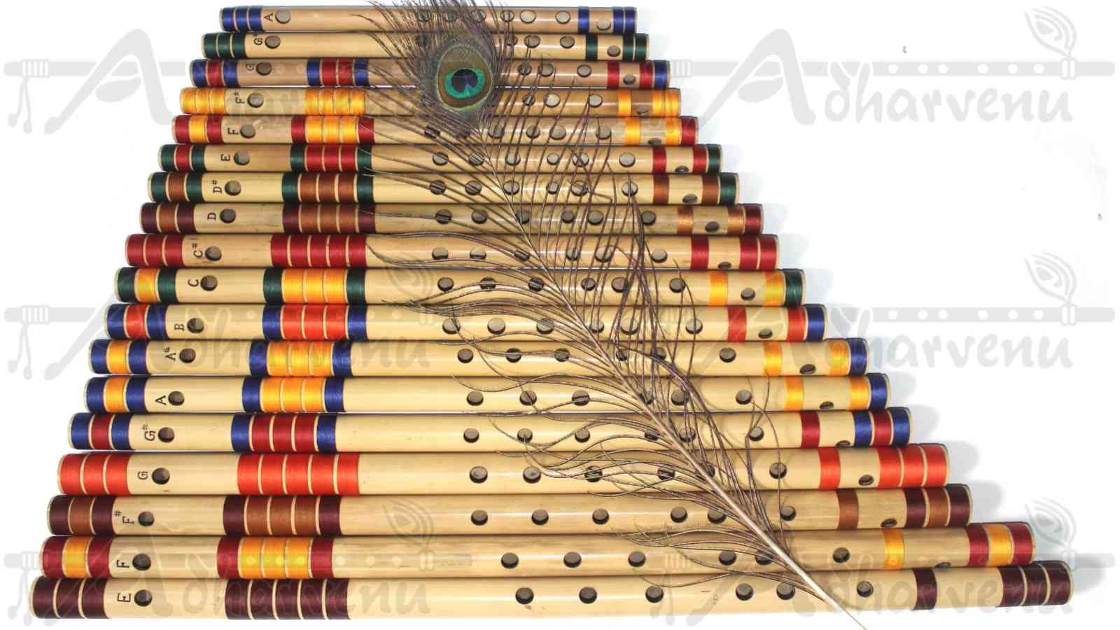 18 Indian Bamboo Flutes Set (E Natural Base to A Natural Middle)