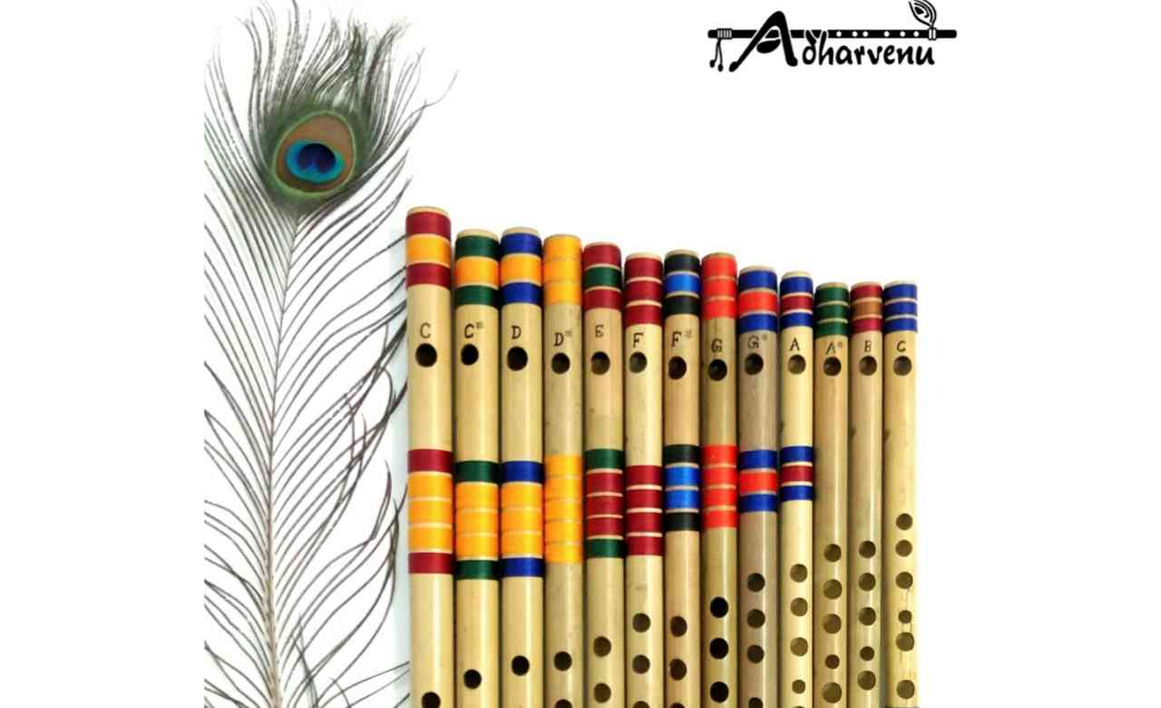 13 Middle Indian Bamboo Flutes Set (C Natural Middle to C Natural Small)
